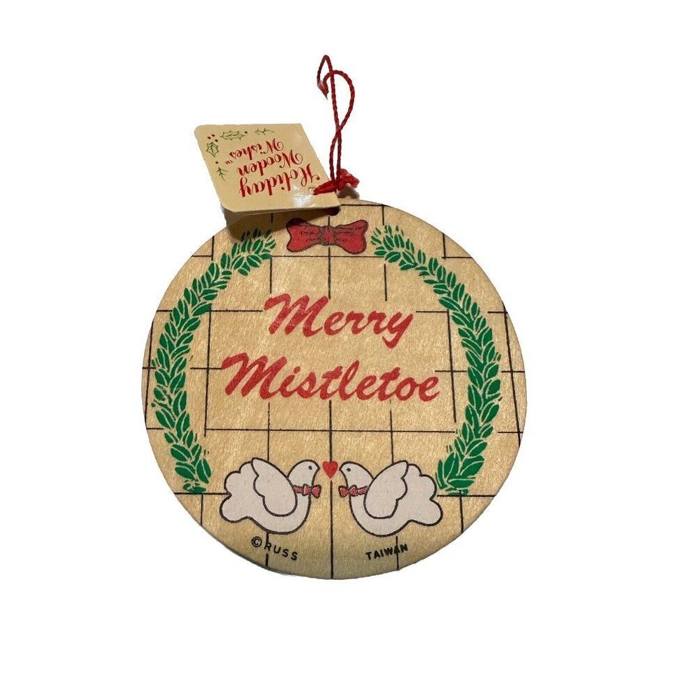 Merry Mistletoe Christmas Tree Ornament Wooden Russ Doves Wreath Present Tags